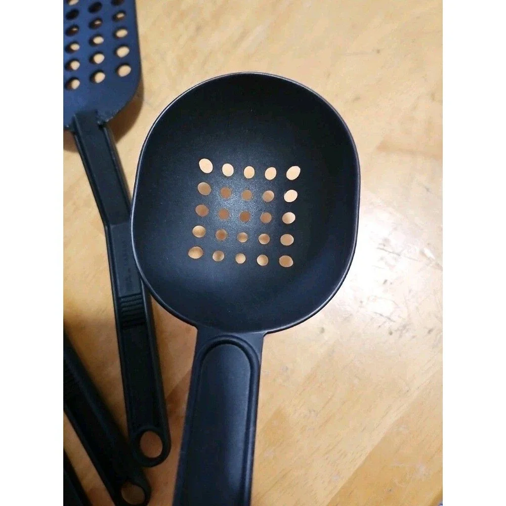 Set Of 4 Vintage T-Fal Black Nylon Kitchen Tools Flipper, Masher, Spoon, Spatula